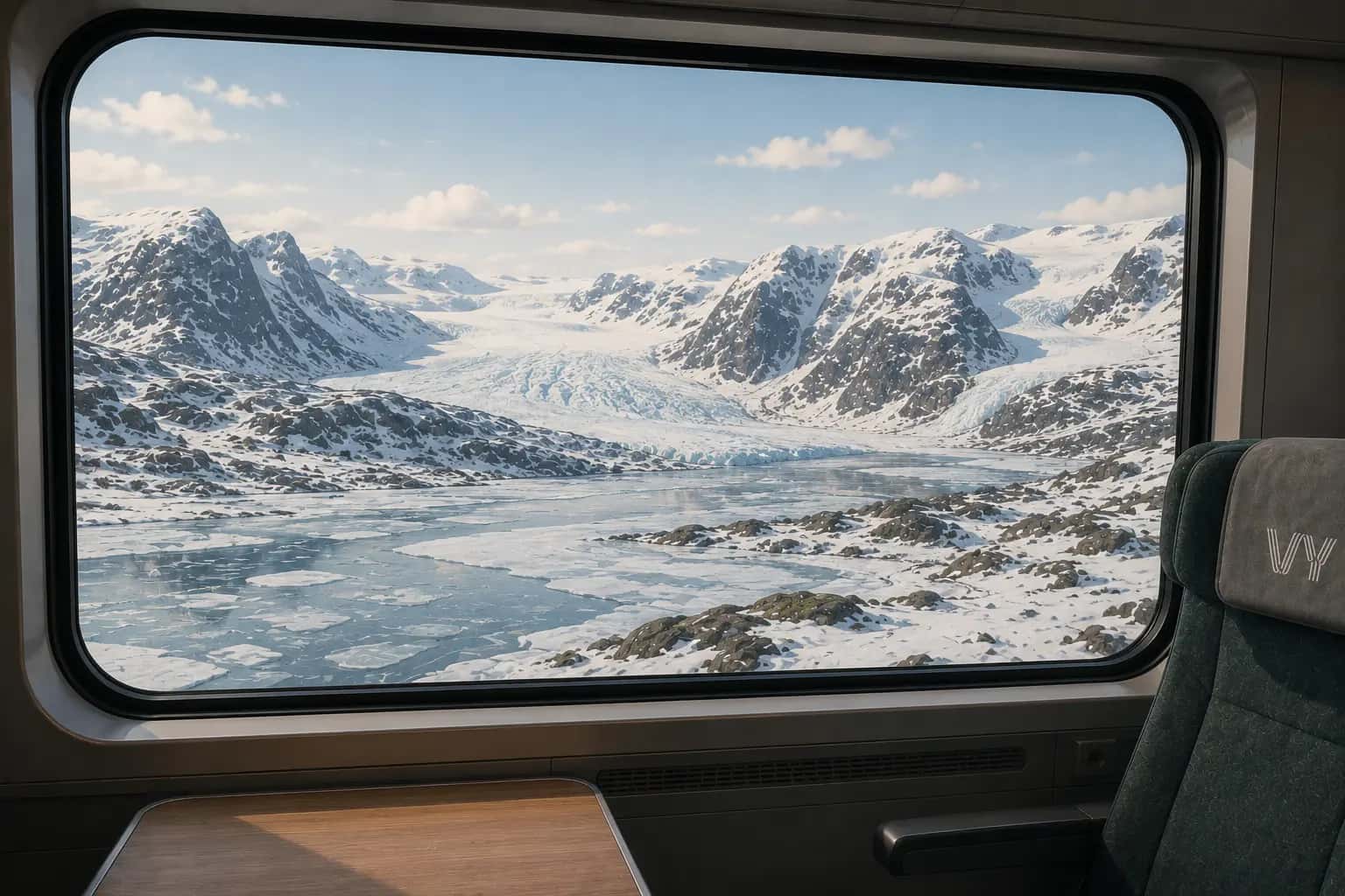 Bergen Railway scenic view crossing the Hardangervidda mountain plateau in winter