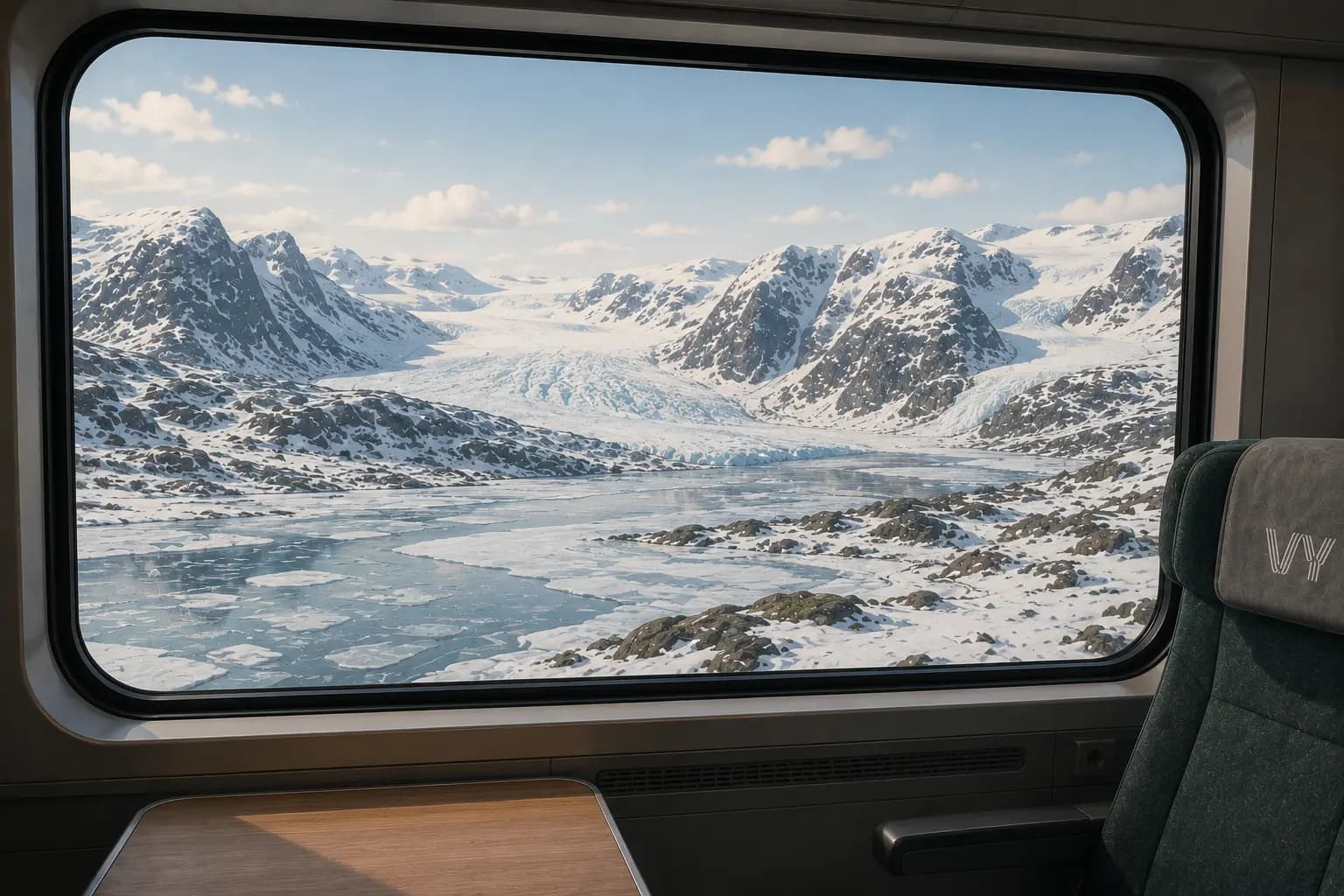 Bergen Railway scenic view crossing the Hardangervidda mountain plateau in winter