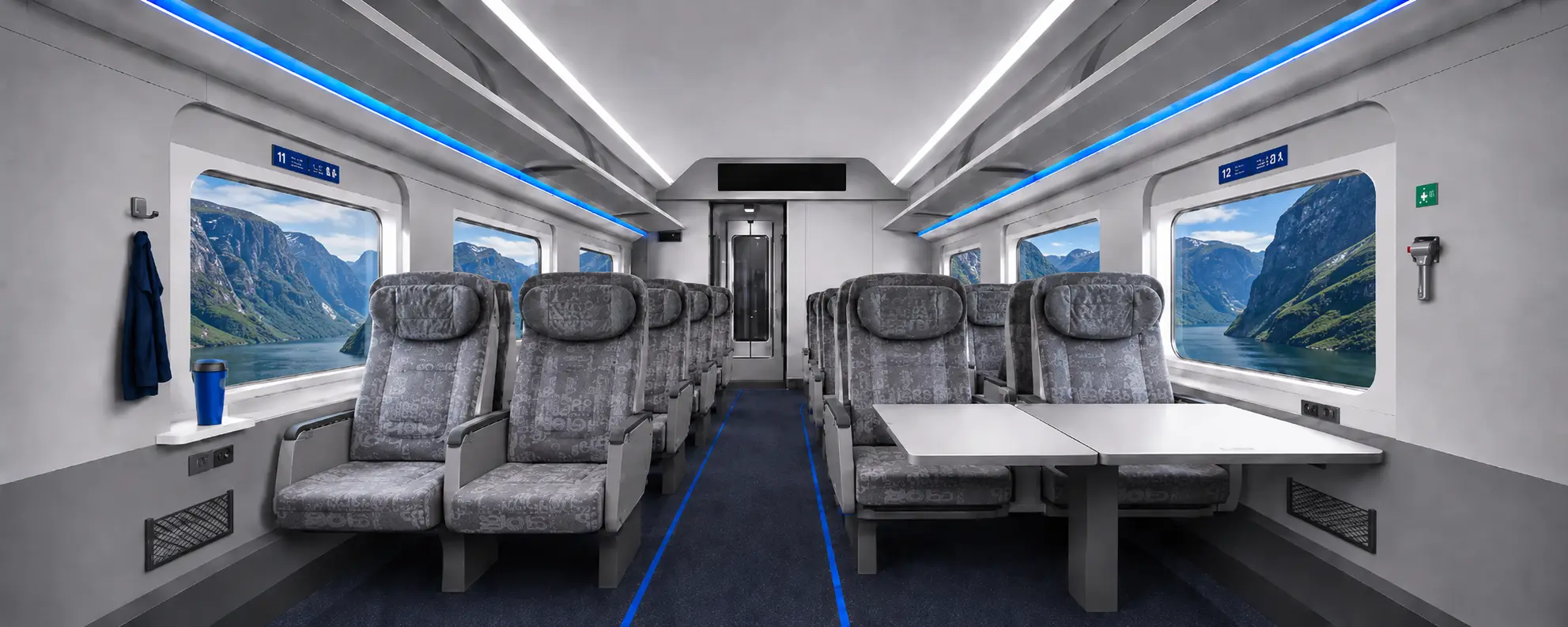 Economy class interior of the Bergen to Oslo train